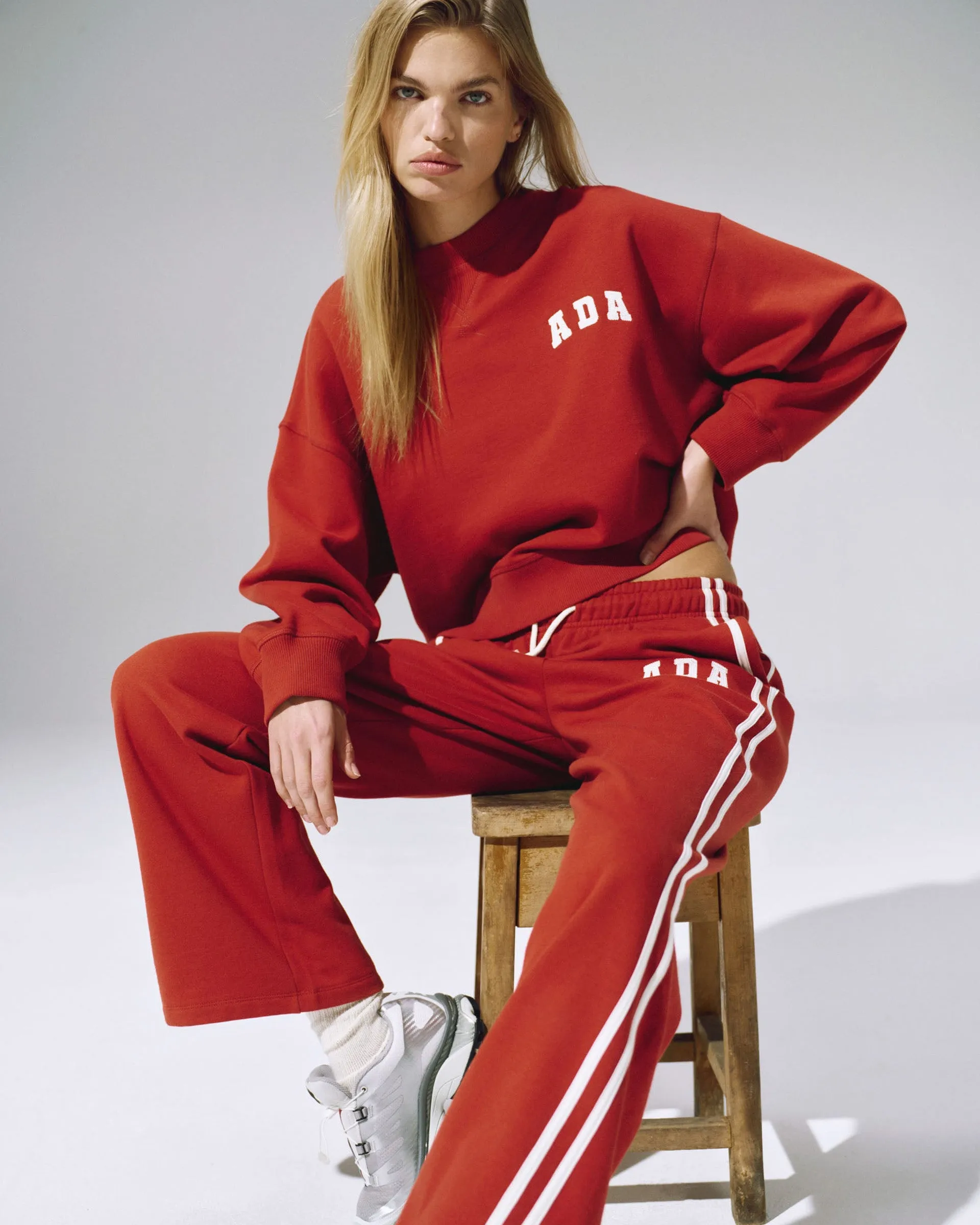 ADA Stitch Loose Fit Sweatpants - Vintage Red/Marshmallow White