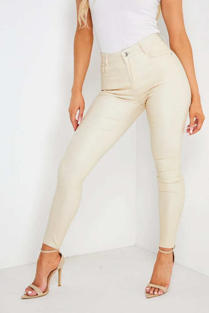 Beige Coated Skinny Jeans