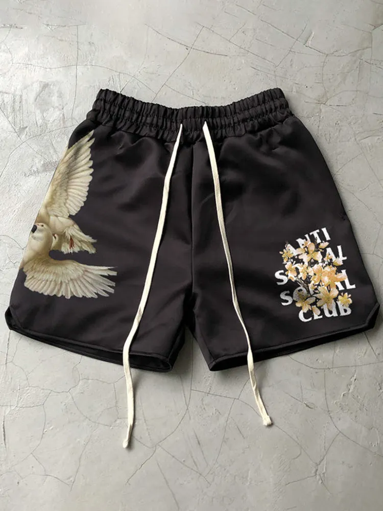 Blavra Vintage Print Street Casual Sports Shorts