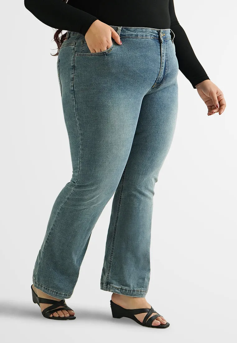 Bobbi Button & Zip Boot Cut Jeans - Ash Blue