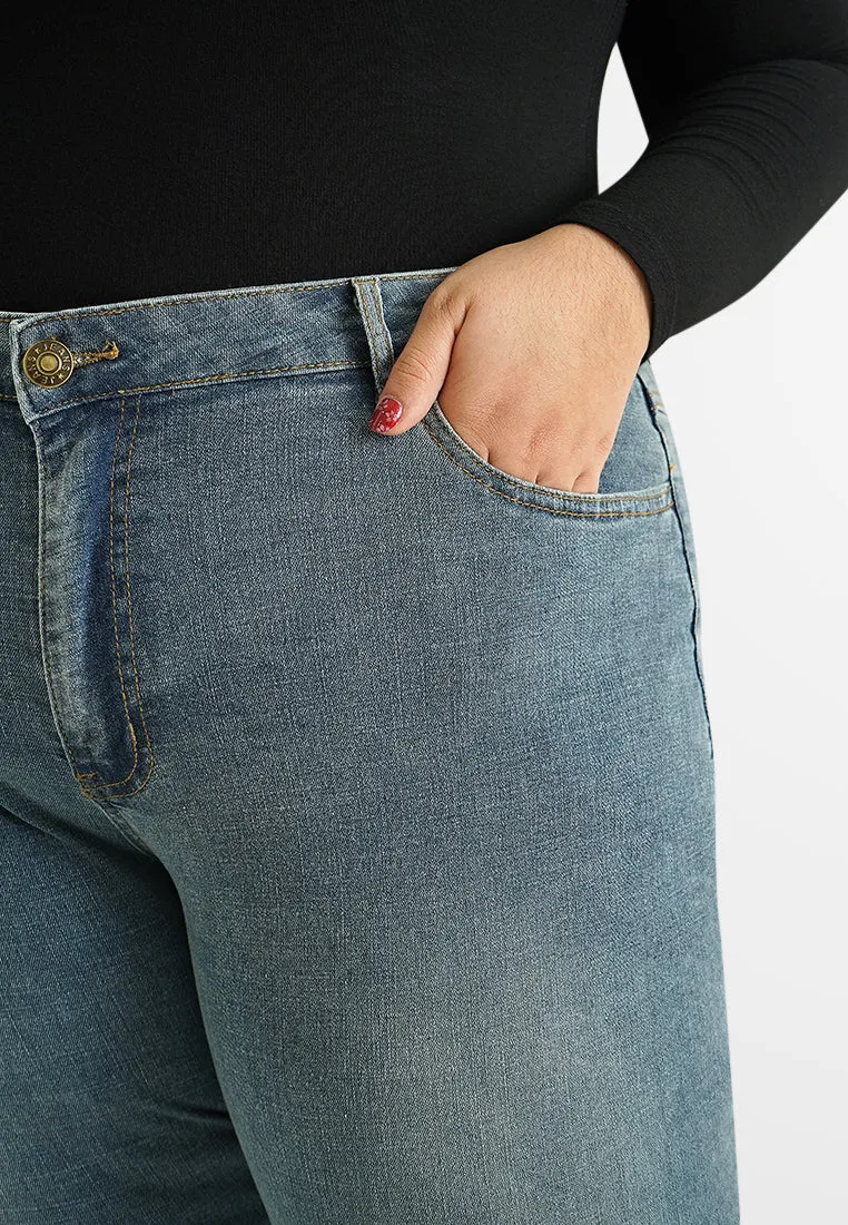Bobbi Button & Zip Boot Cut Jeans - Ash Blue