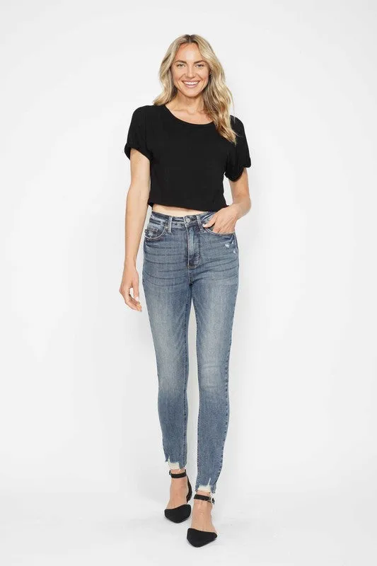 Judy Blue Tummy Control | Vintage Wash Destroy Hem | Skinny Jean