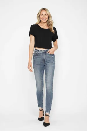 Judy Blue Tummy Control | Vintage Wash Destroy Hem | Skinny Jean