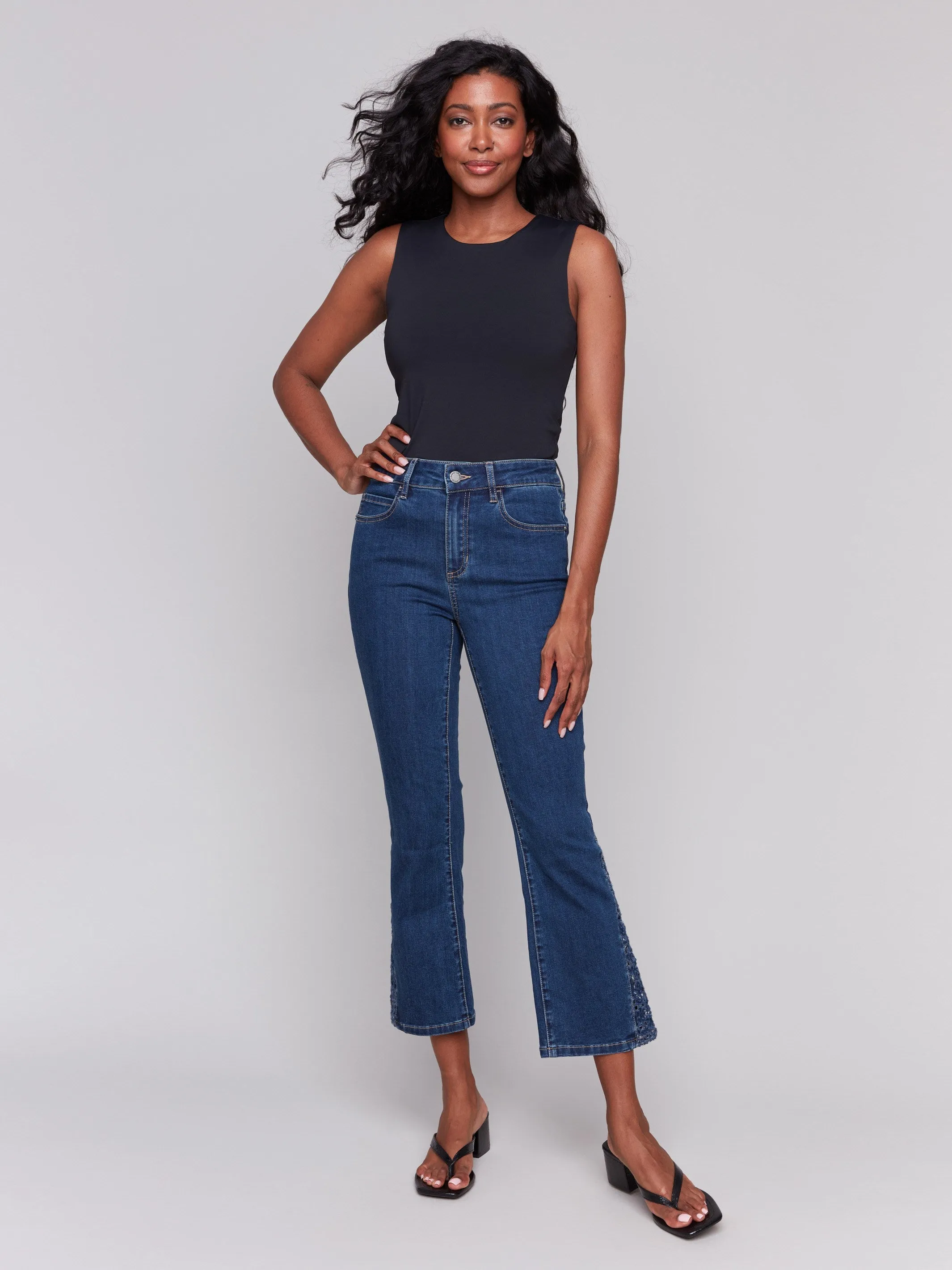 Lace Cut Side Bootcut Jeans - Indigo
