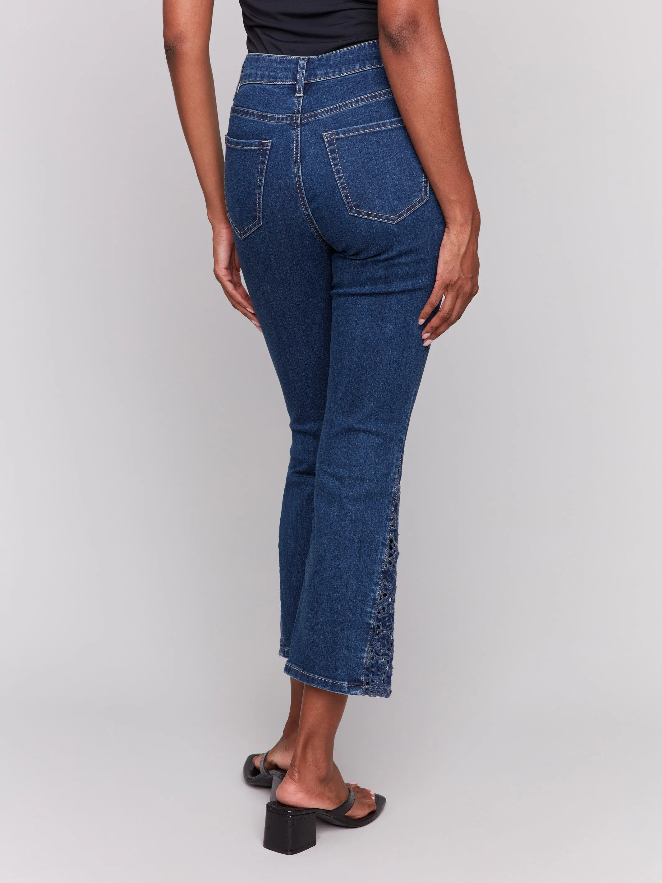 Lace Cut Side Bootcut Jeans - Indigo