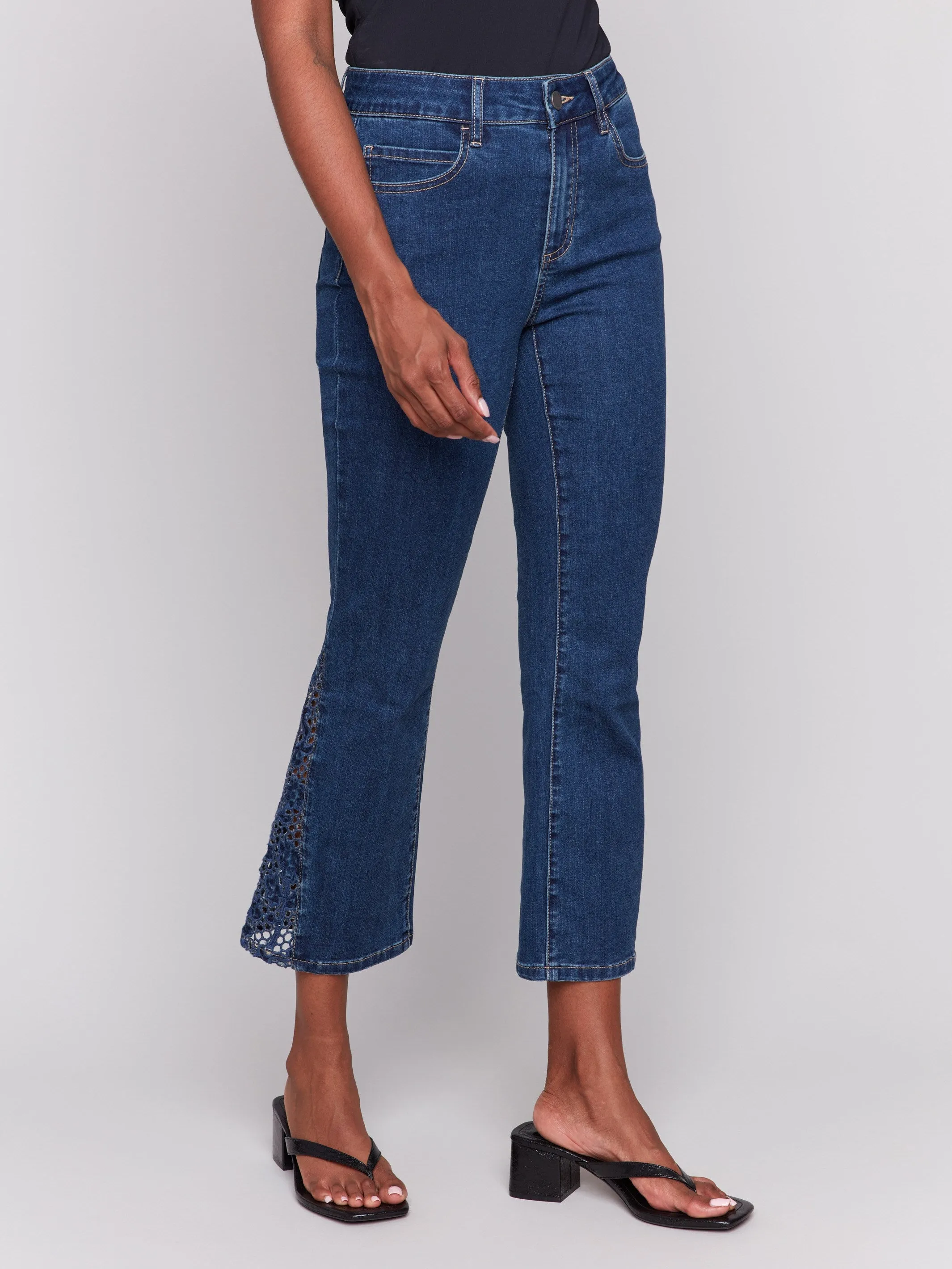 Lace Cut Side Bootcut Jeans - Indigo