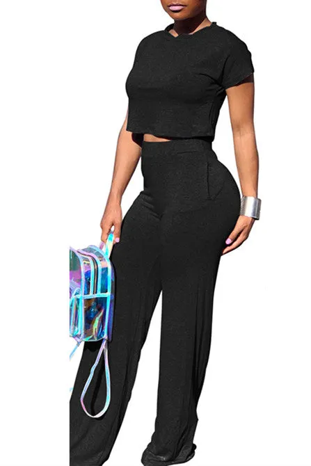 MB FASHION Two-Piece Cropped Top and High-Waisted Wide-Leg Pants Set 1616