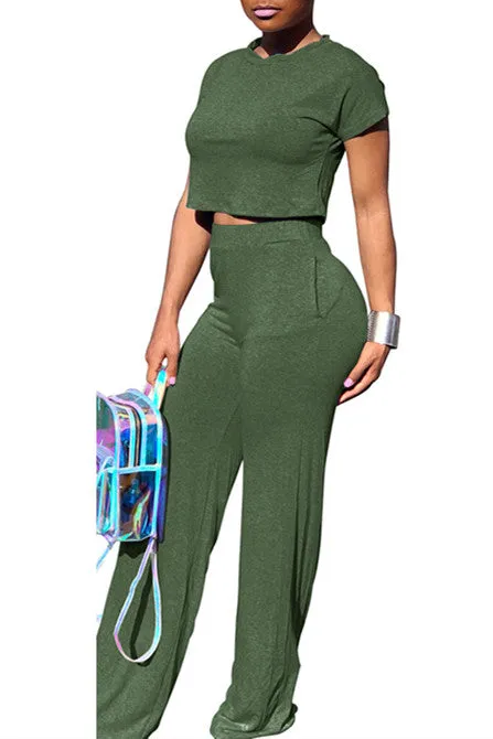 MB FASHION Two-Piece Cropped Top and High-Waisted Wide-Leg Pants Set 1616