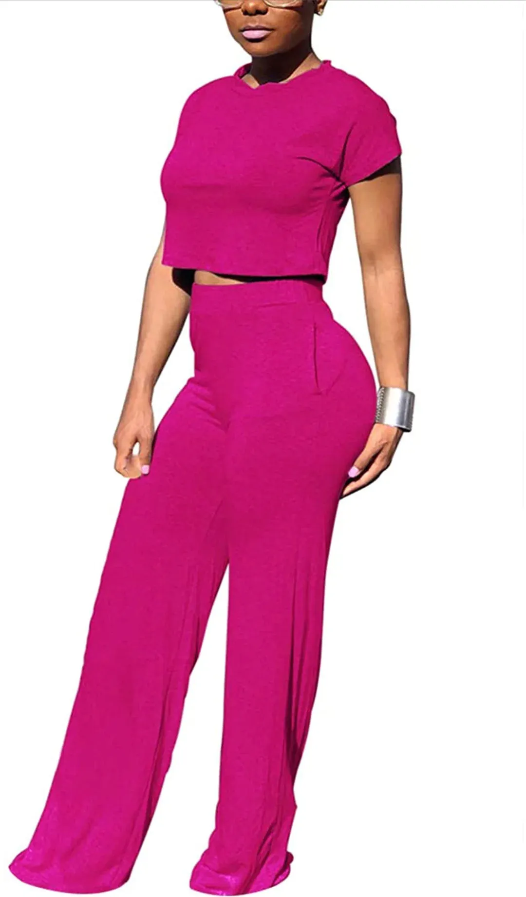 MB FASHION Two-Piece Cropped Top and High-Waisted Wide-Leg Pants Set 1616