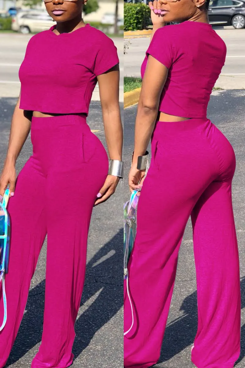 MB FASHION Two-Piece Cropped Top and High-Waisted Wide-Leg Pants Set 1616