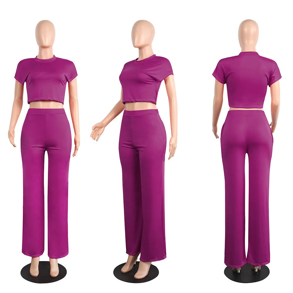 MB FASHION Two-Piece Cropped Top and High-Waisted Wide-Leg Pants Set 1616