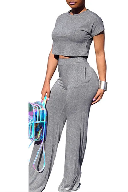 MB FASHION Two-Piece Cropped Top and High-Waisted Wide-Leg Pants Set 1616