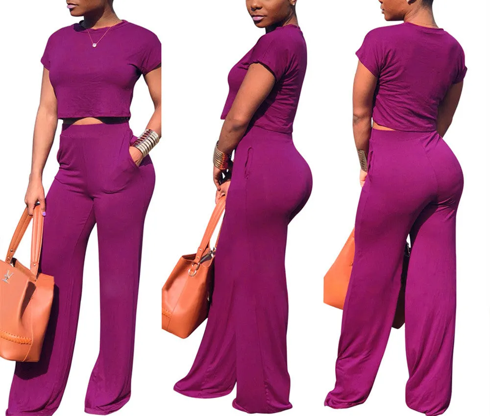 MB FASHION Two-Piece Cropped Top and High-Waisted Wide-Leg Pants Set 1616