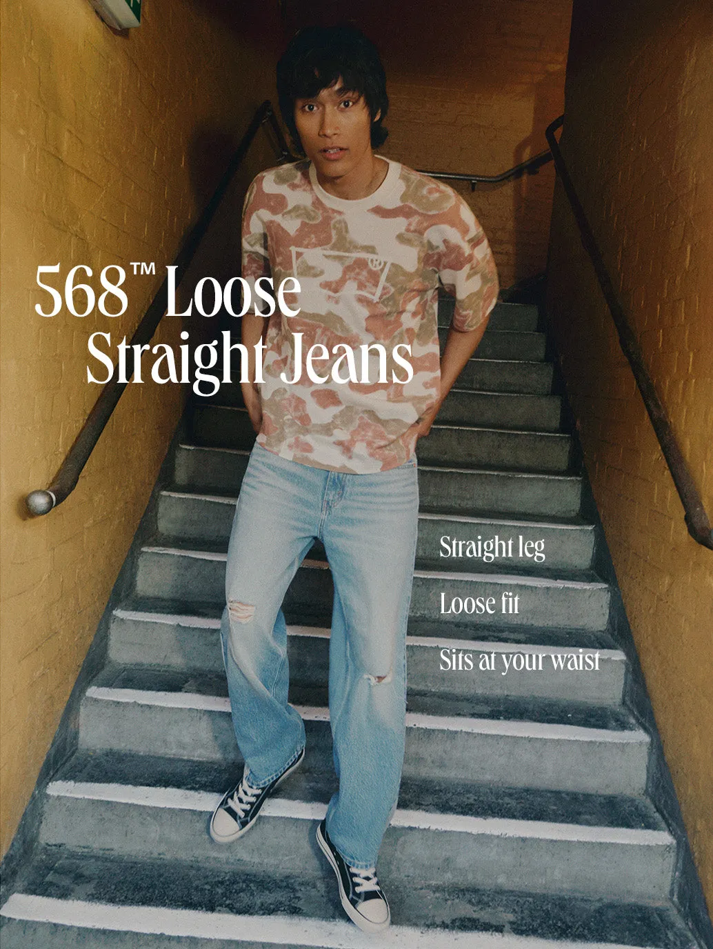 Men's 568 Blue Loose Straight Fit Mid Rise Jeans