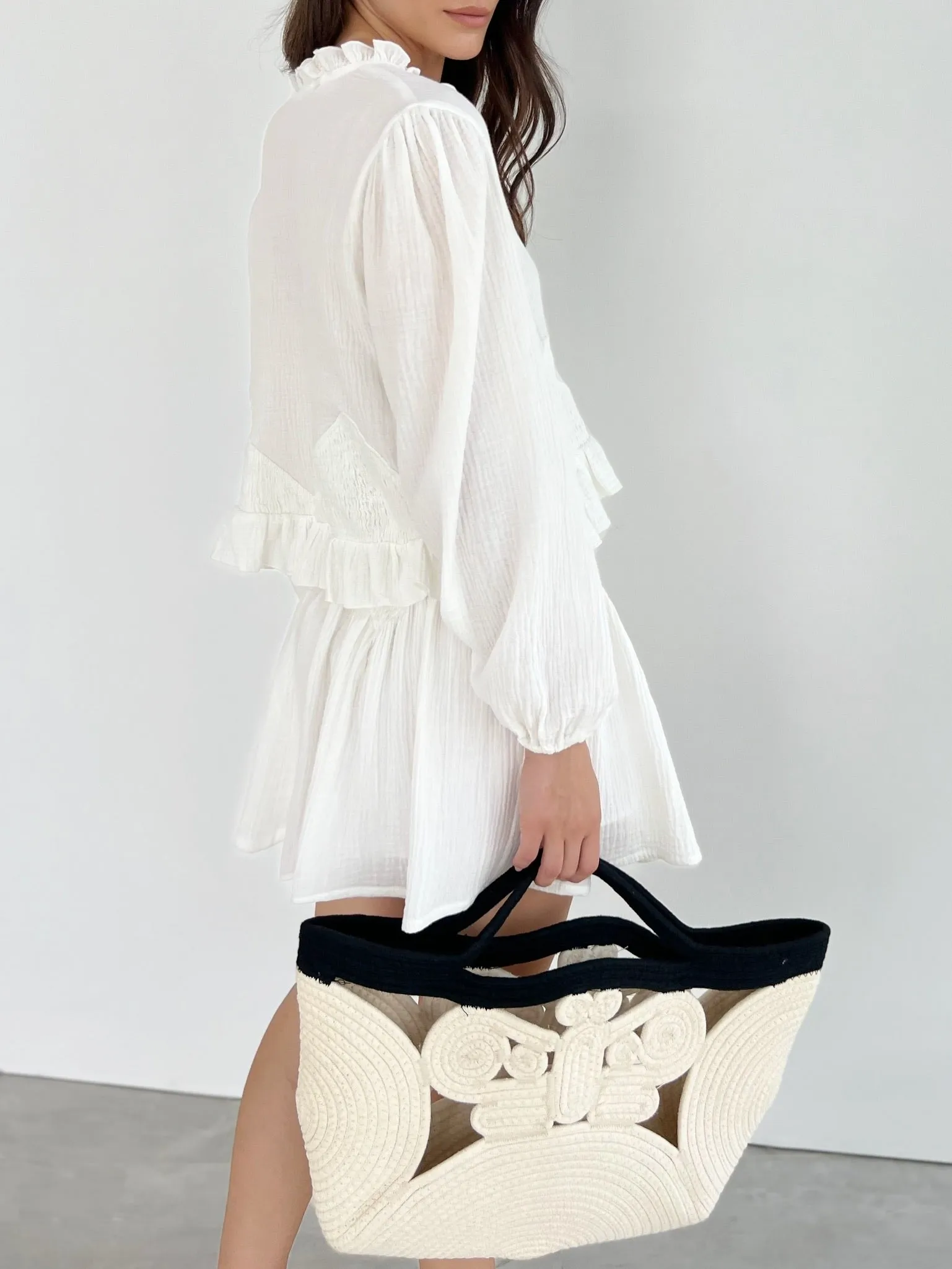 Naomi Cotton Frill Top With Smocking | White