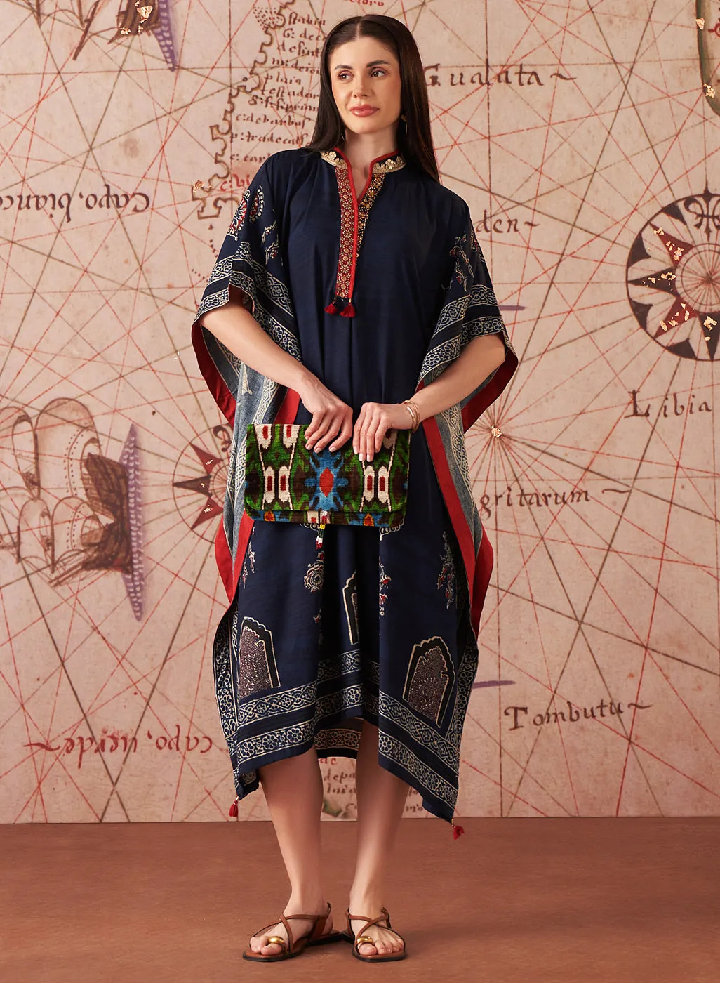 Orna Navy Printed Rayon Kaftan for Women