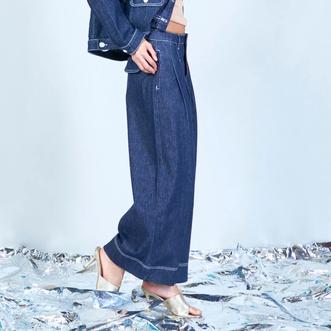 Pleated denim trousers with tailored fit wholesale