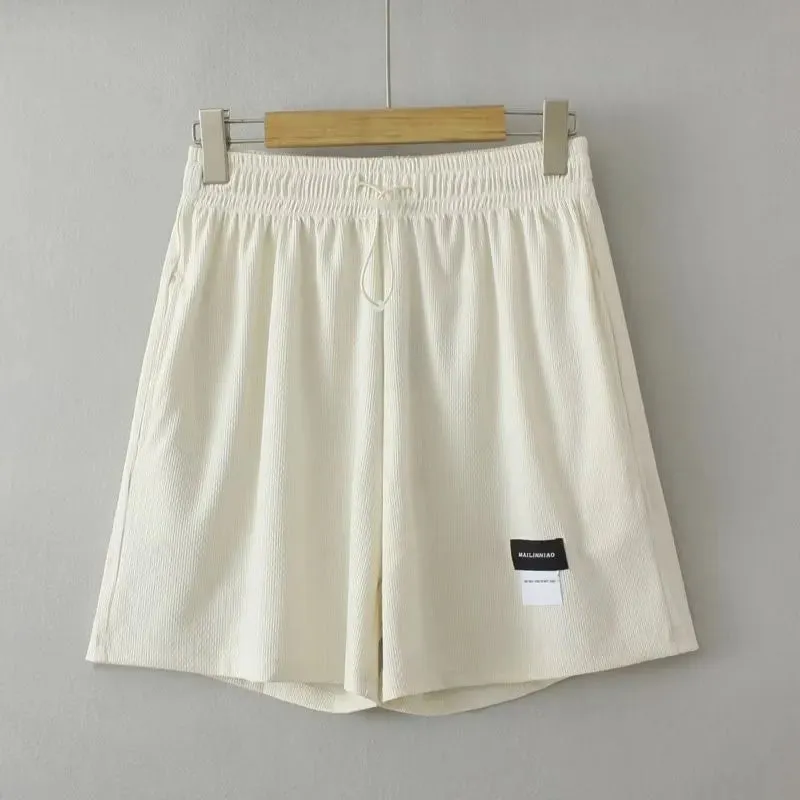 Plus Size Women's Clothing Elasticated Waist Shorts With Drawstring Woven Fabric Shorts Loose-Fitting Wide-Legged Trousers