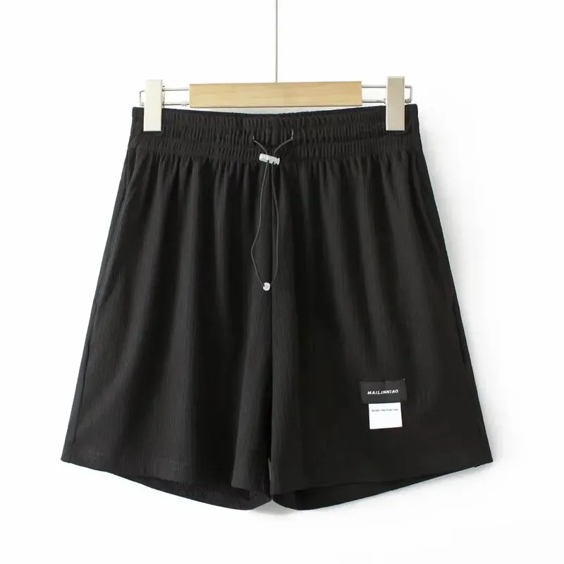 Plus Size Women's Clothing Elasticated Waist Shorts With Drawstring Woven Fabric Shorts Loose-Fitting Wide-Legged Trousers