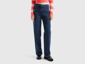 Pure Cotton Denim Wide-Legged Blue Jeans