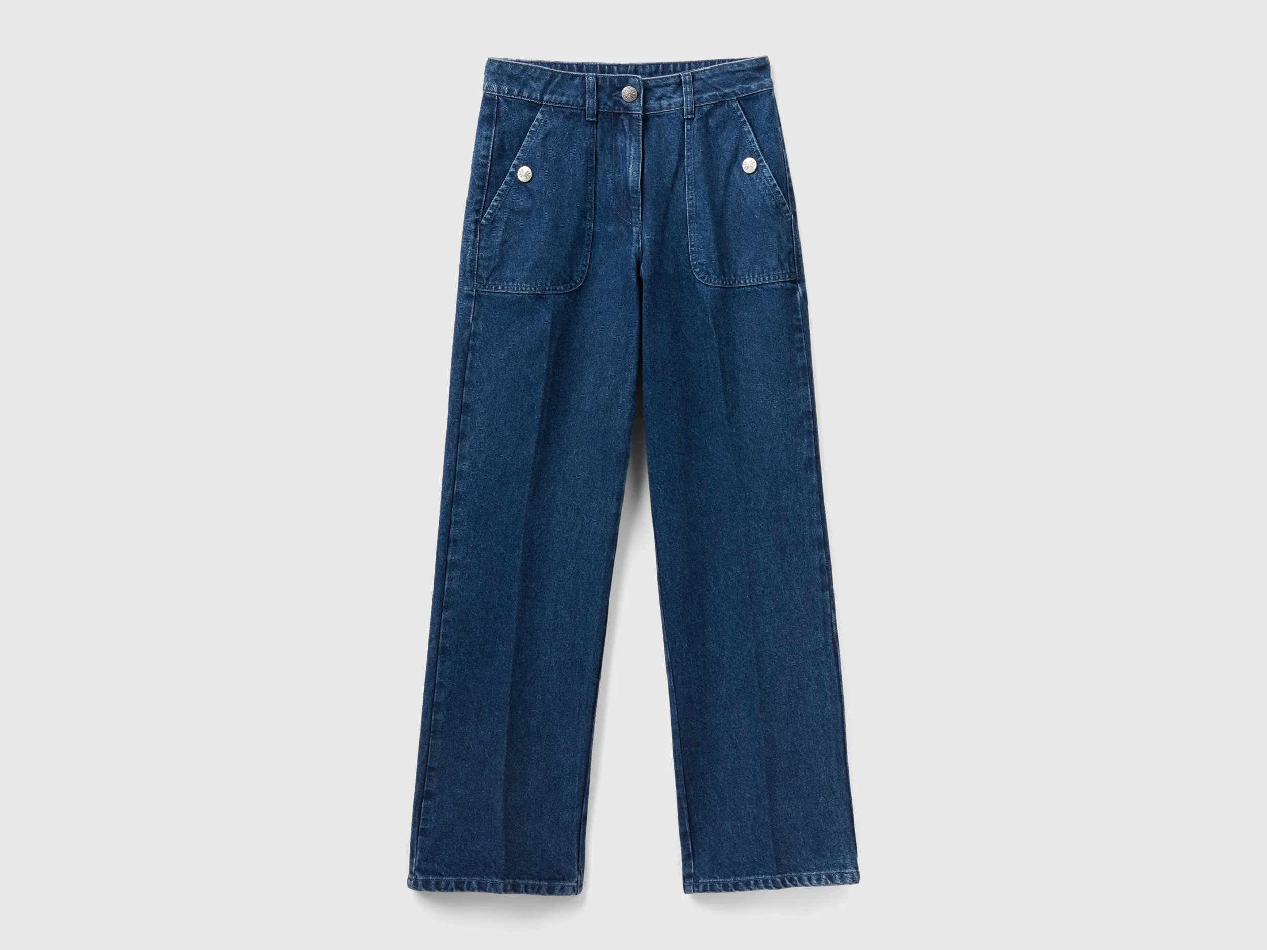 Pure Cotton Denim Wide-Legged Blue Jeans