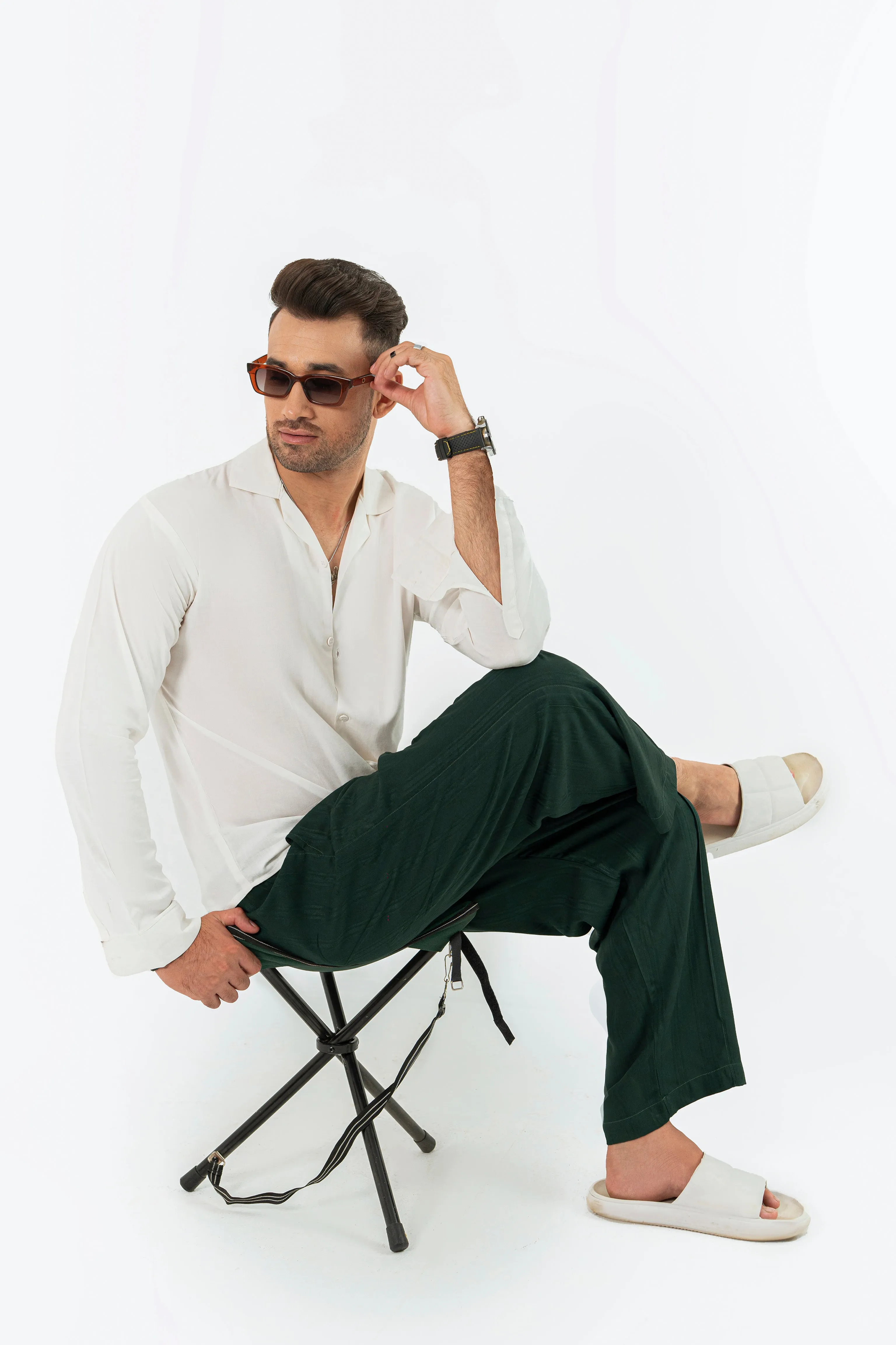 Textured Evergreen Trouser Pants