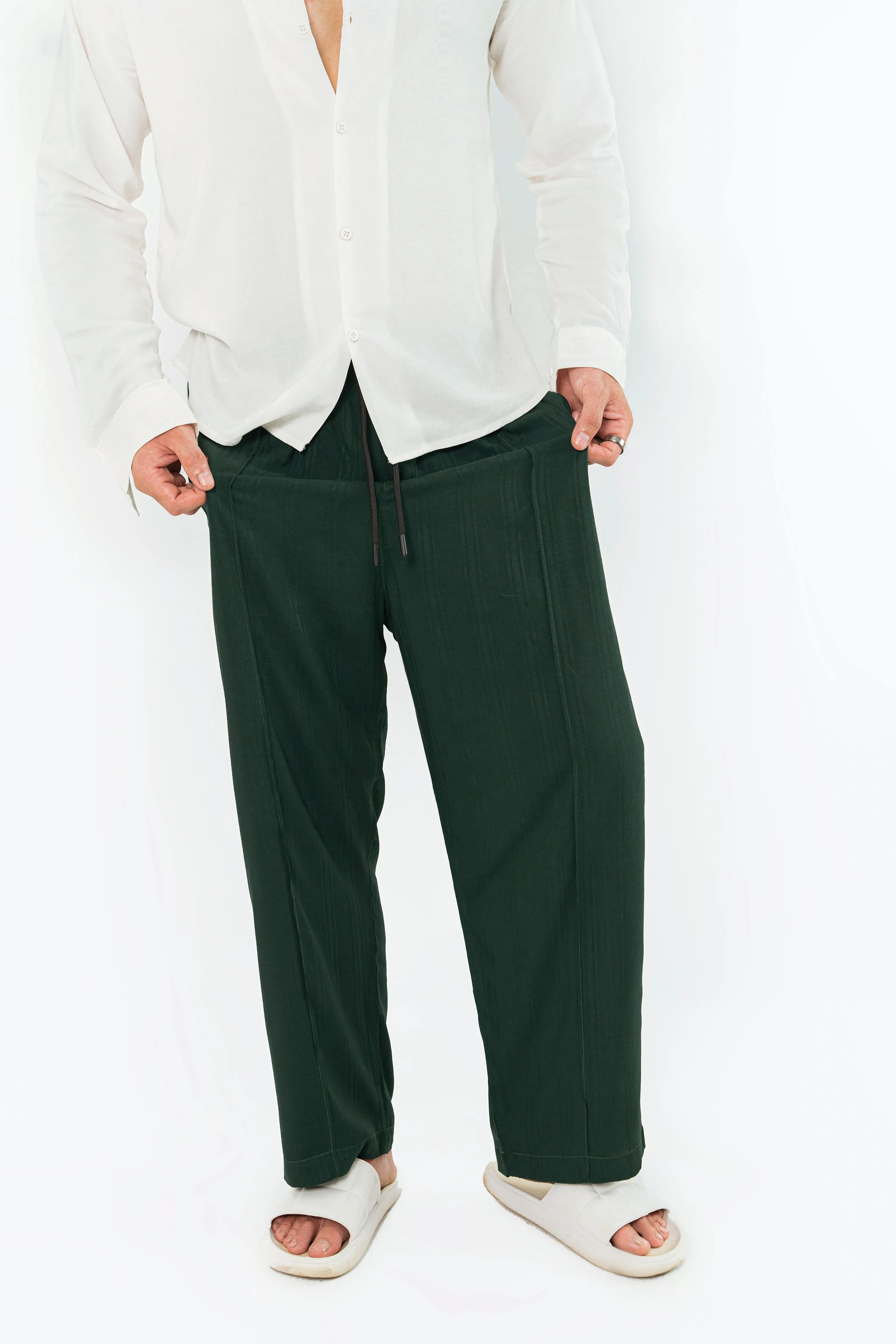 Textured Evergreen Trouser Pants