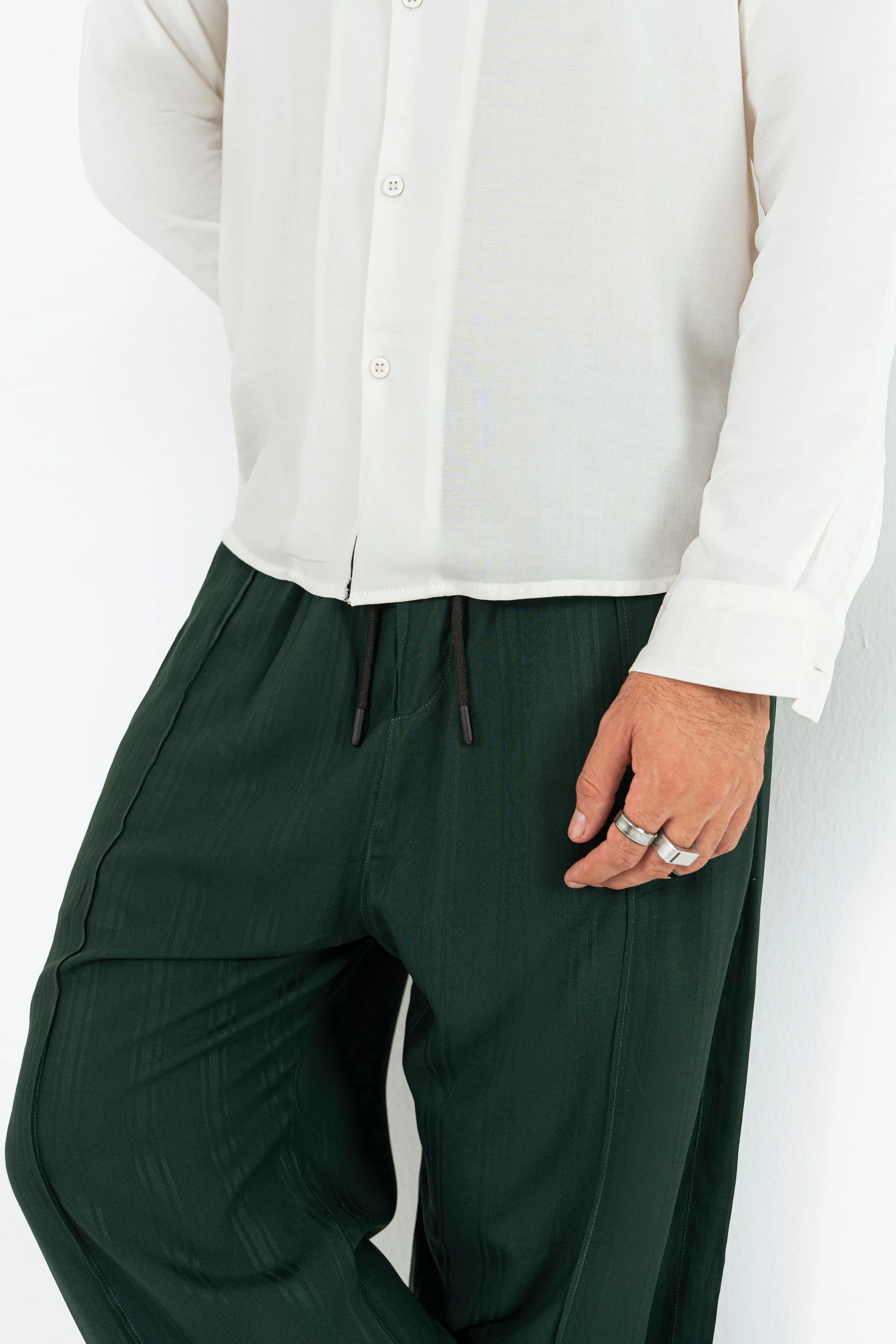 Textured Evergreen Trouser Pants