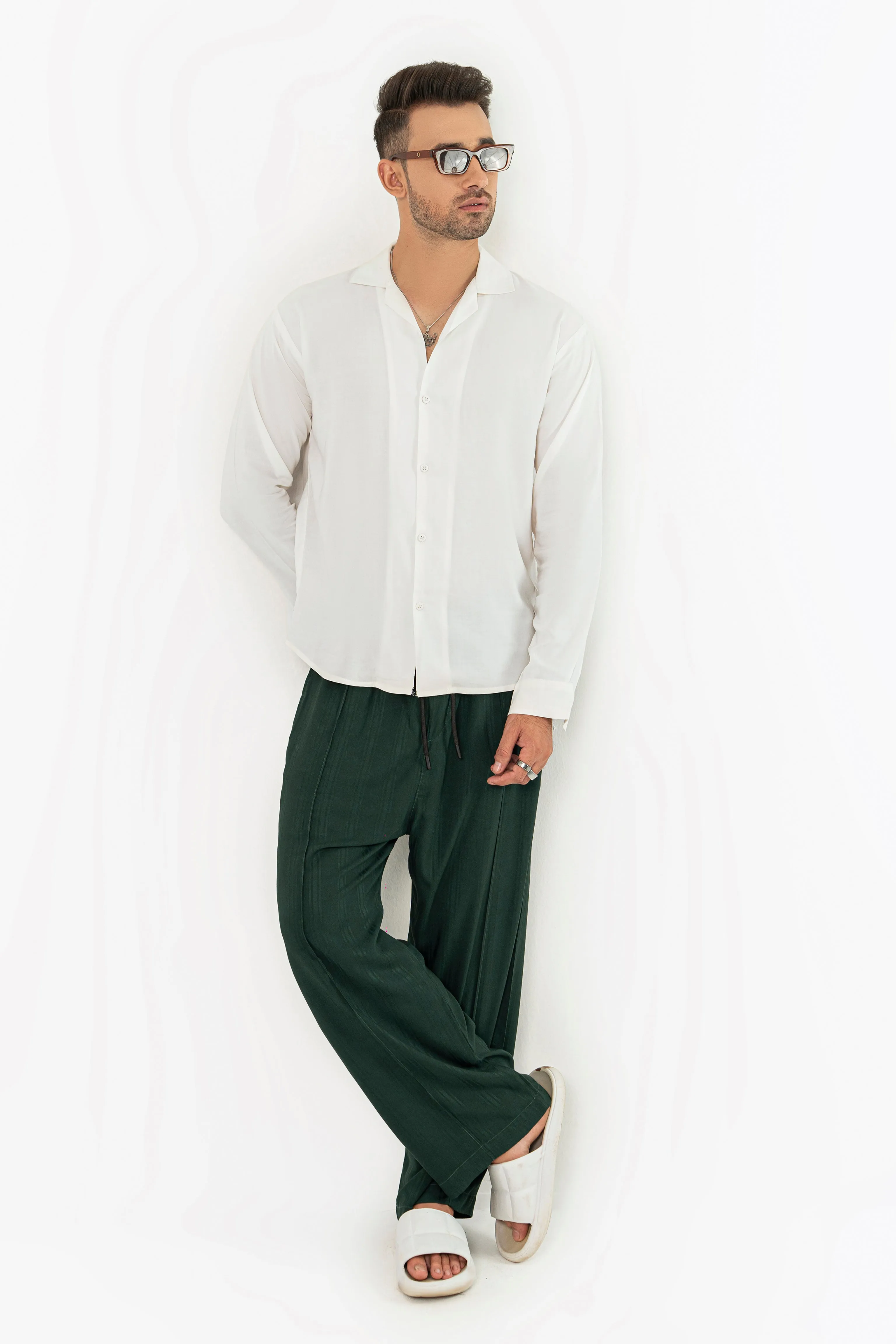 Textured Evergreen Trouser Pants