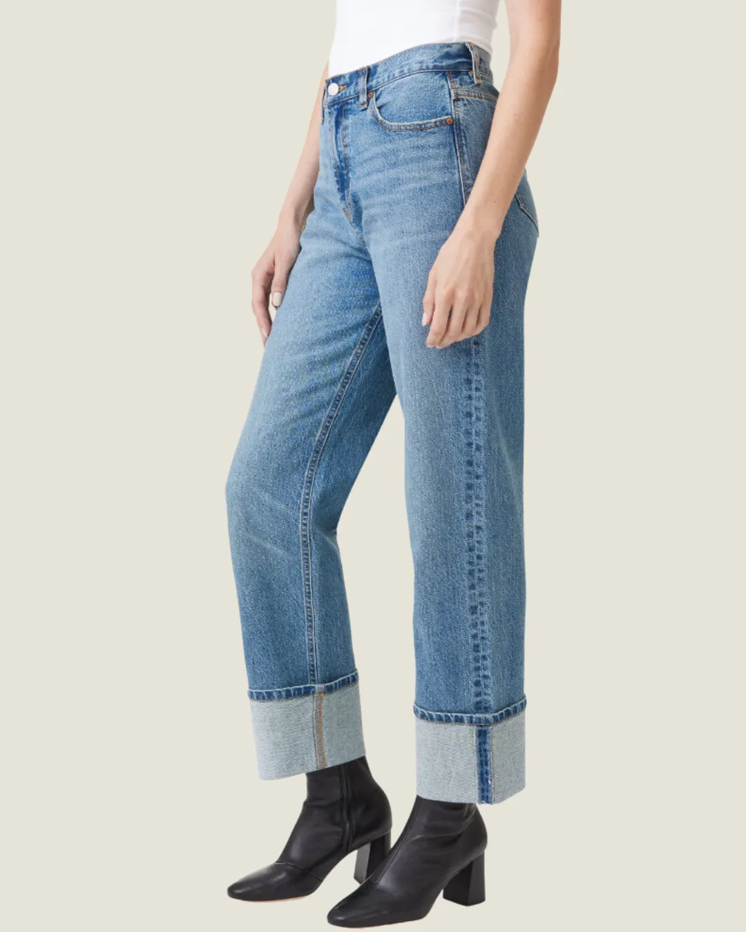 The Peyton: Medium Wash High Rise Cuff Jeans