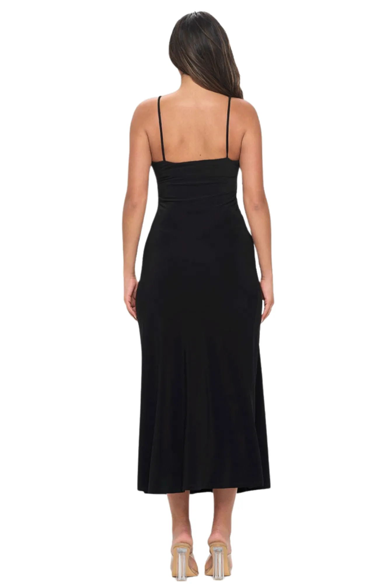 VELVET CAMISOLE MAXI DRESS WITH SIDE RUCHING