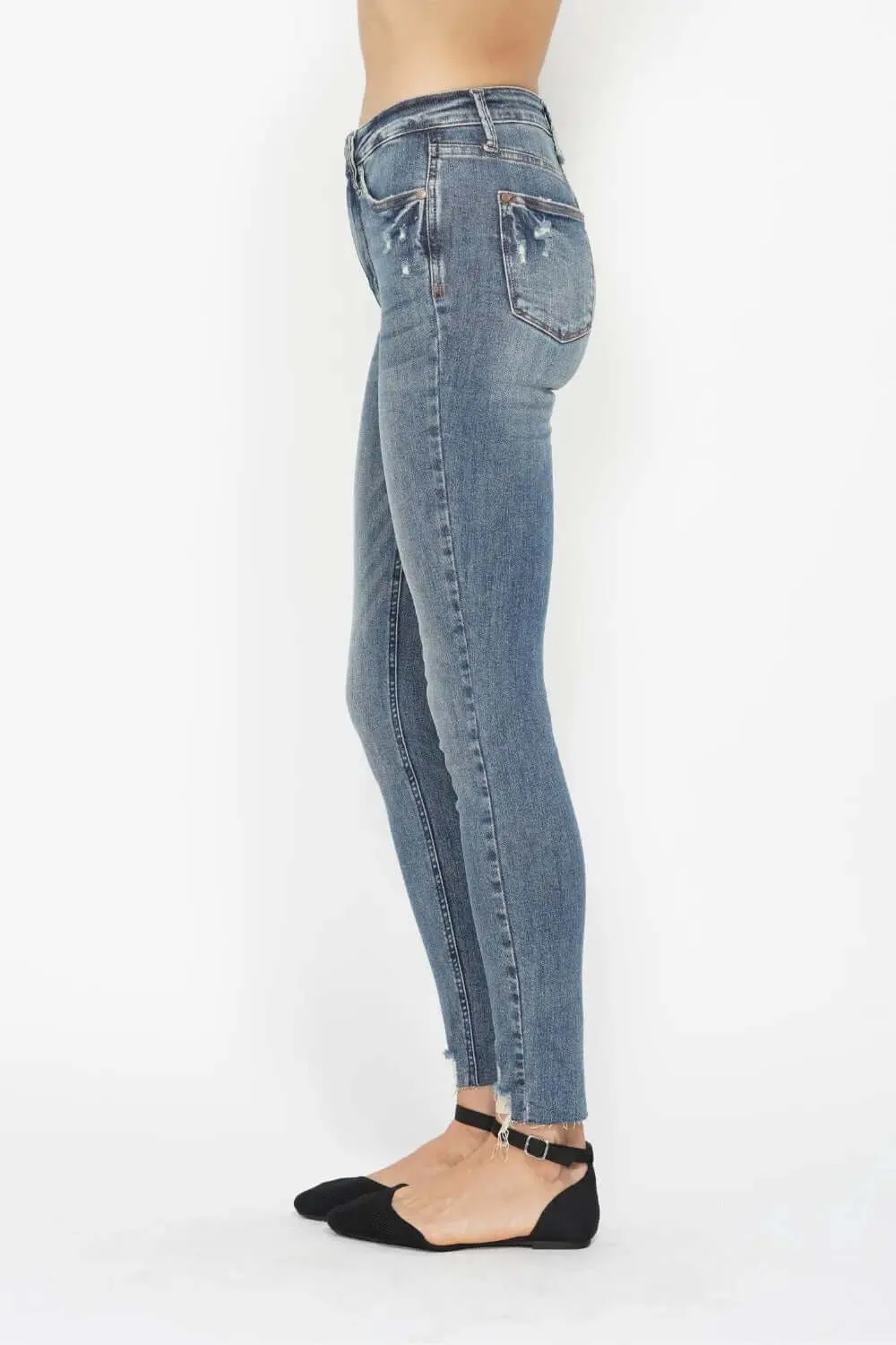 Vintage Wash Jeans by Judy Blue - Full Size Tummy Control Hem Destroy Skinny Jeans