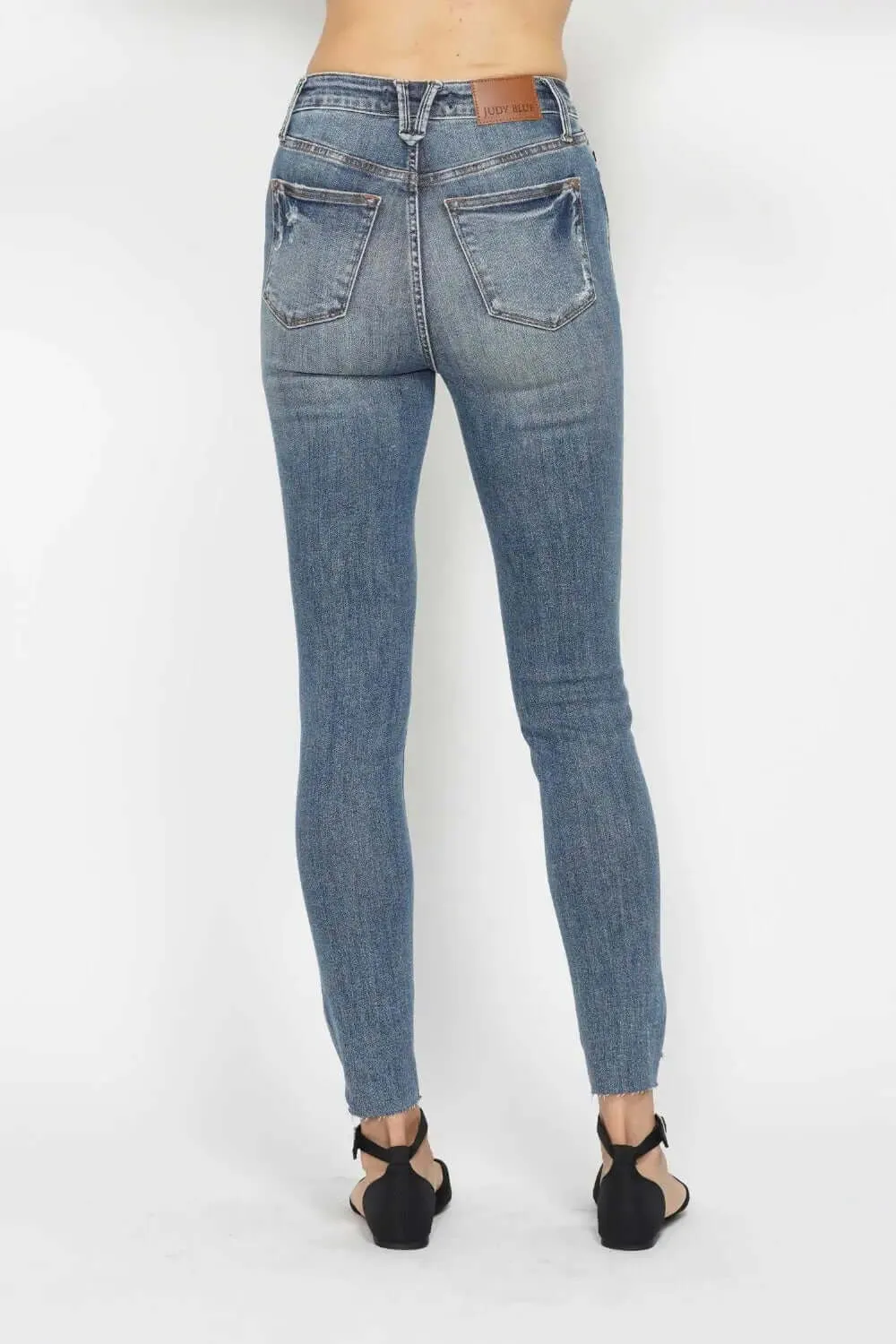 Vintage Wash Jeans by Judy Blue - Full Size Tummy Control Hem Destroy Skinny Jeans