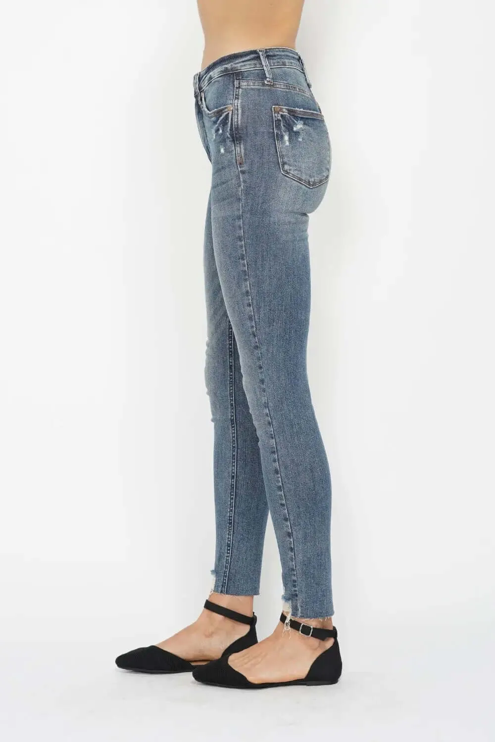 Vintage Wash Jeans by Judy Blue - Full Size Tummy Control Hem Destroy Skinny Jeans