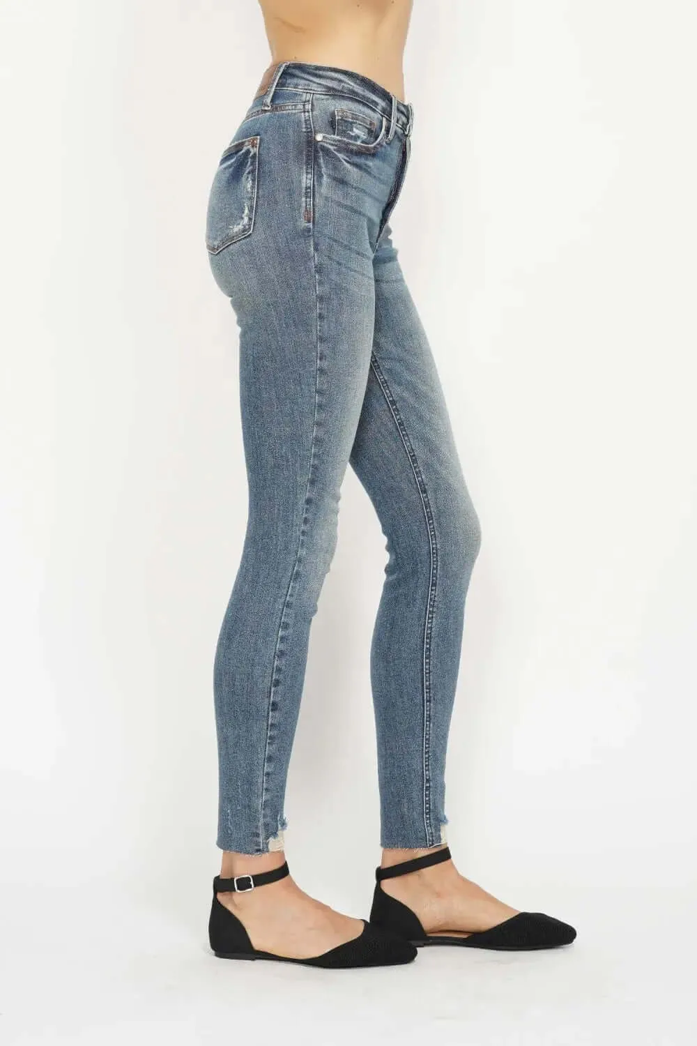 Vintage Wash Jeans by Judy Blue - Full Size Tummy Control Hem Destroy Skinny Jeans