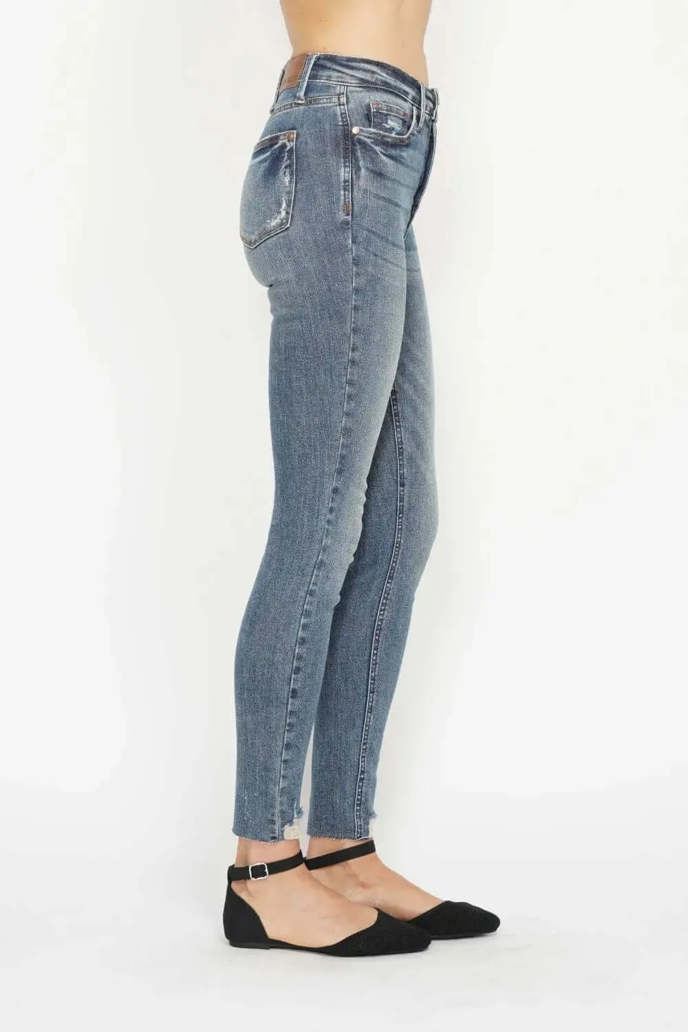 Vintage Wash Jeans by Judy Blue - Full Size Tummy Control Hem Destroy Skinny Jeans