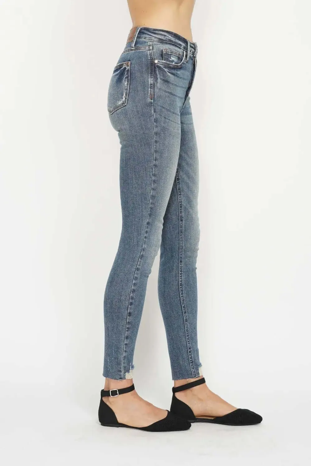 Vintage Wash Jeans by Judy Blue - Full Size Tummy Control Hem Destroy Skinny Jeans