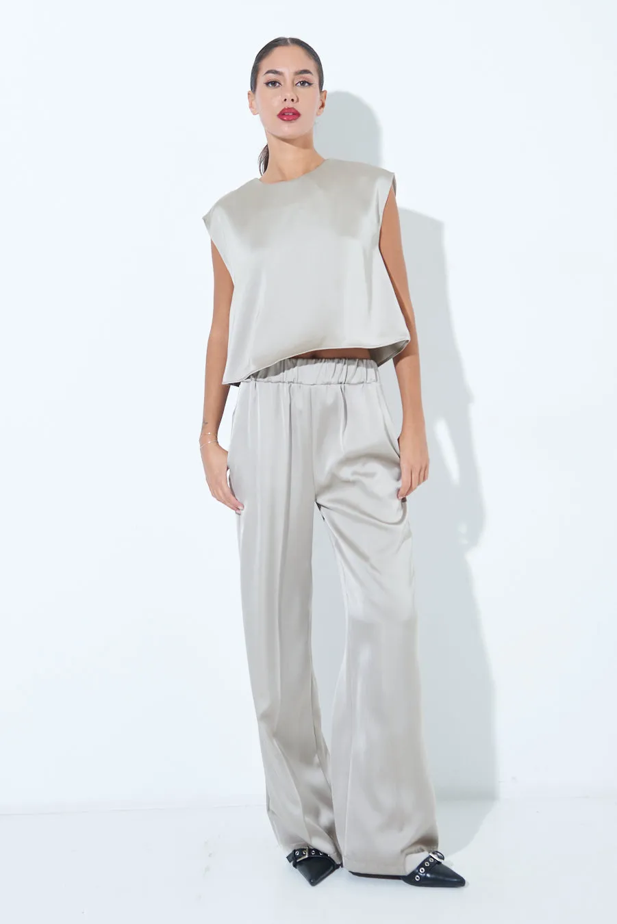Wide-leg satin trousers wholesale