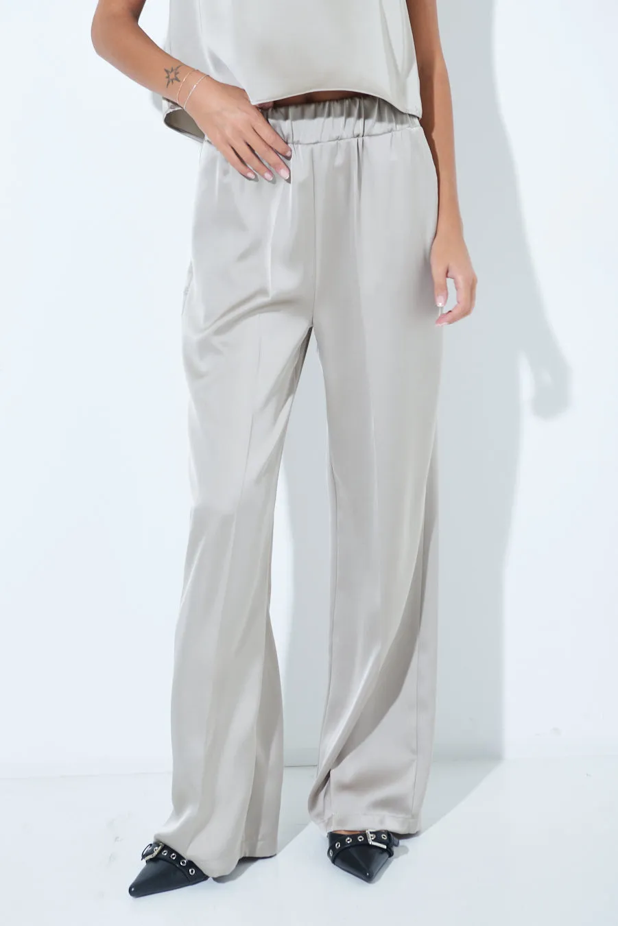 Wide-leg satin trousers wholesale