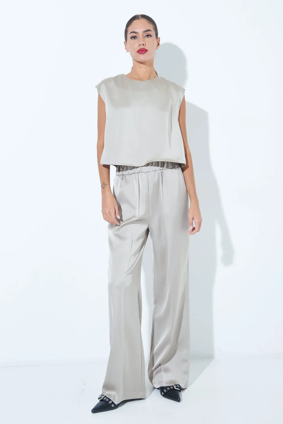 Wide-leg satin trousers wholesale