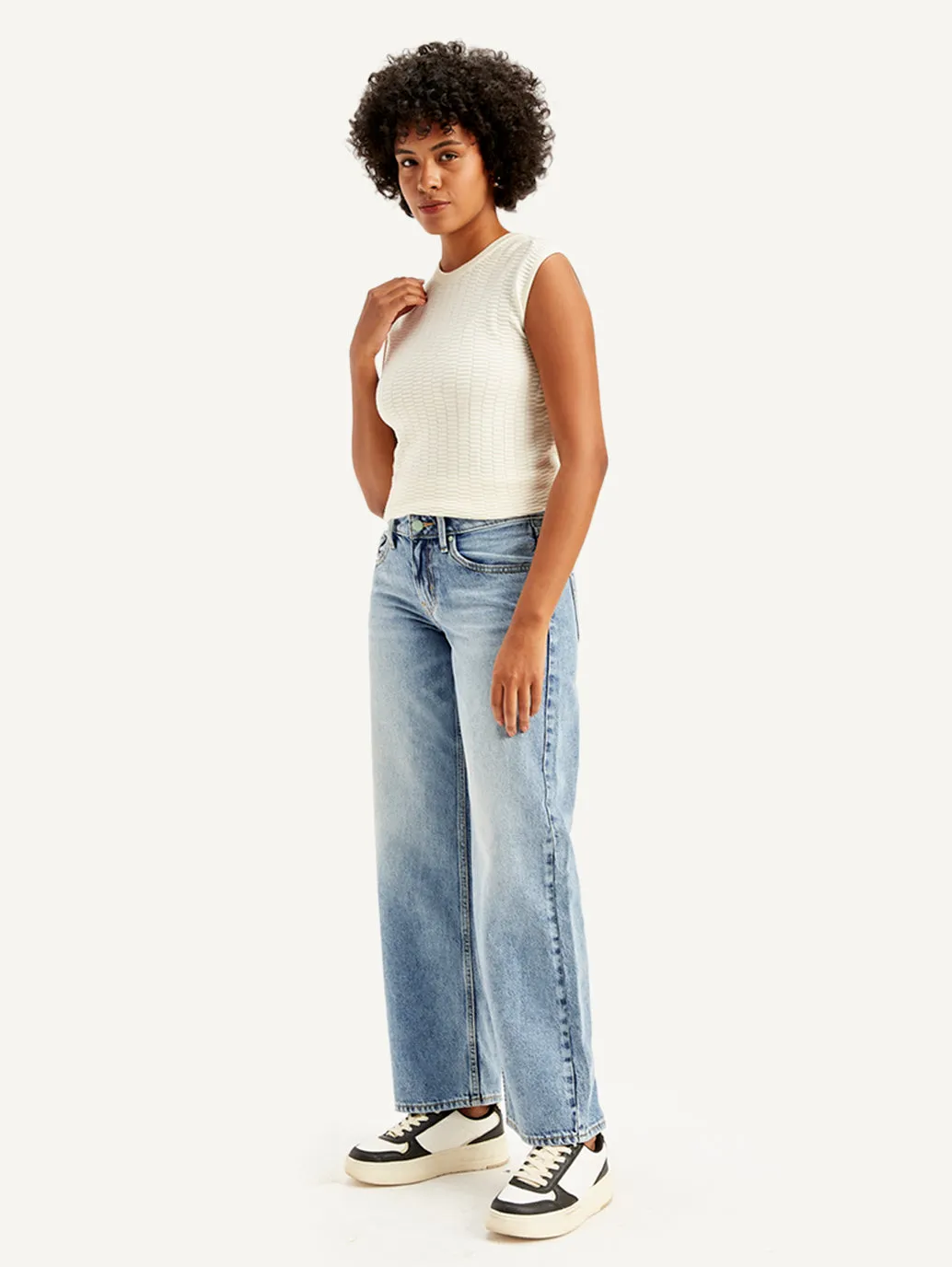 Women's Light Blue Loose Fit Low Rise Jeans